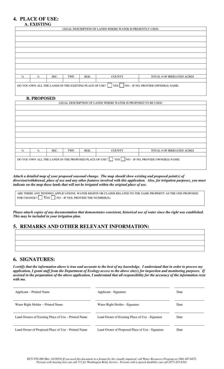 Form ECY070-200 Seasonal Change Application - Washington, Page 2