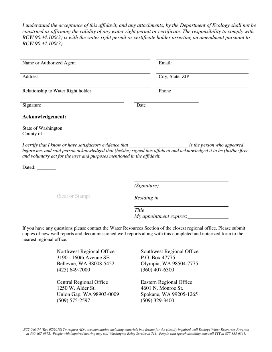 Form ECY040-74 Showing of Compliance With 90.44.100(3) - Washington, Page 2