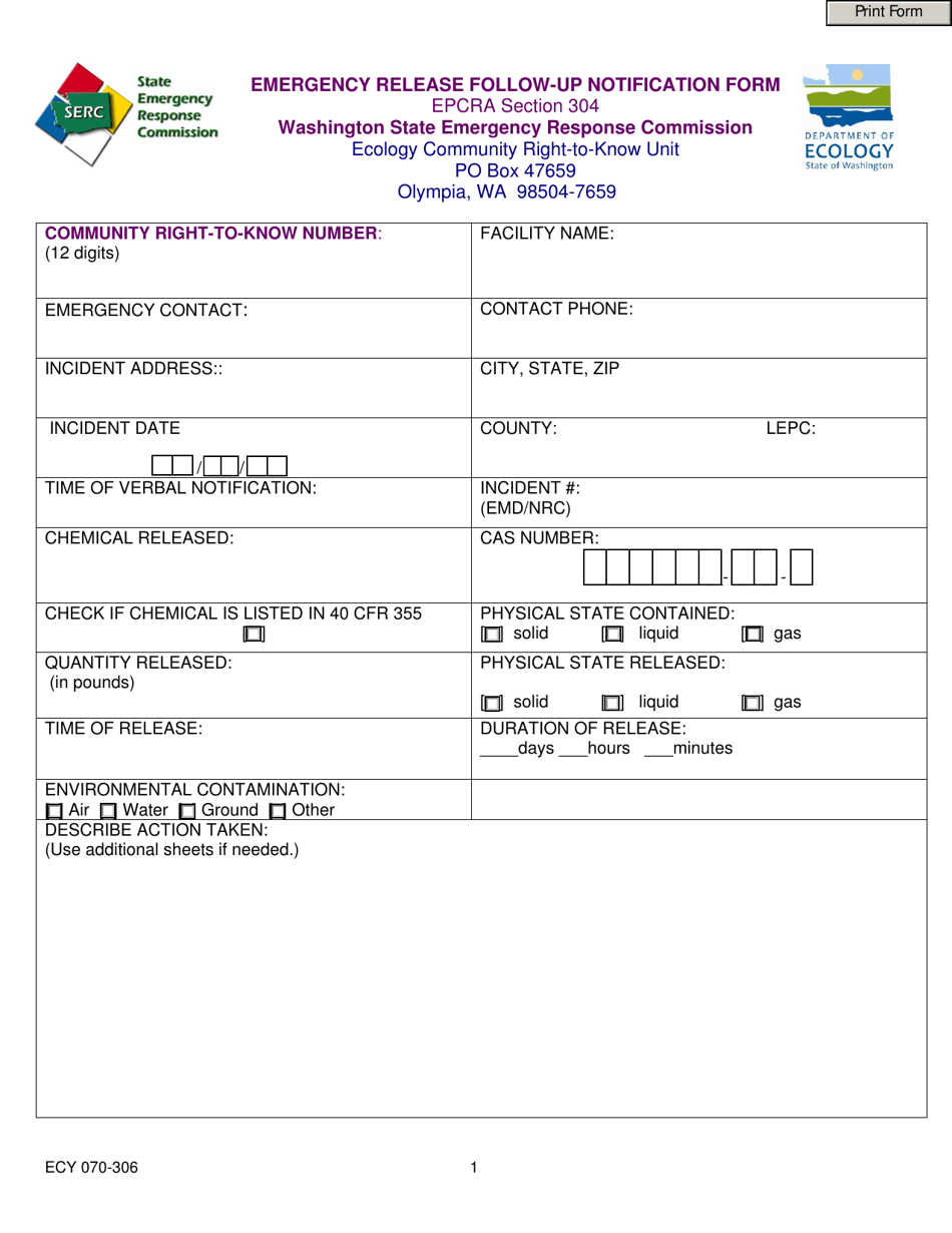 Form ECY070-306 - Fill Out, Sign Online and Download Fillable PDF ...