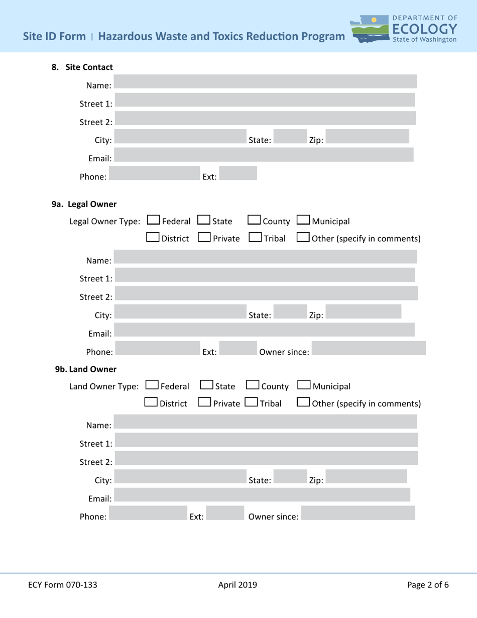 Form ECY070-133 Notification of Dangerous Waste Site Identification (Id) Form - Washington, Page 2