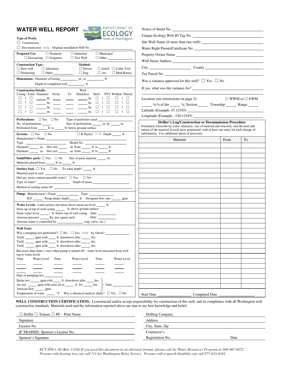 Form ECY050120 Fill Out, Sign Online and Download Fillable PDF