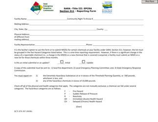Form ECY070-307 Washington State Emergency Response Commission Section 311 Reporting Form (Epcra) - Washington
