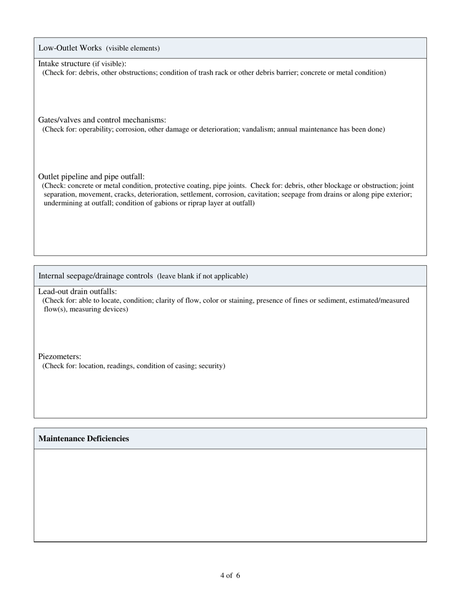 Form ECY070-572 Dam Owner Annual Inspection Form - Washington, Page 4