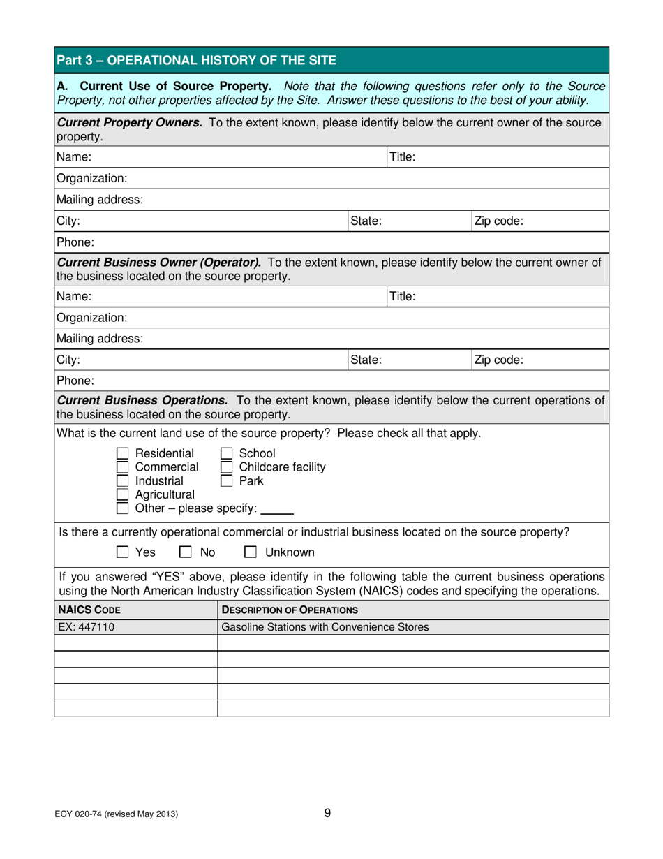 Form ECY020-74 Voluntary Cleanup Program Application Form - Washington, Page 9