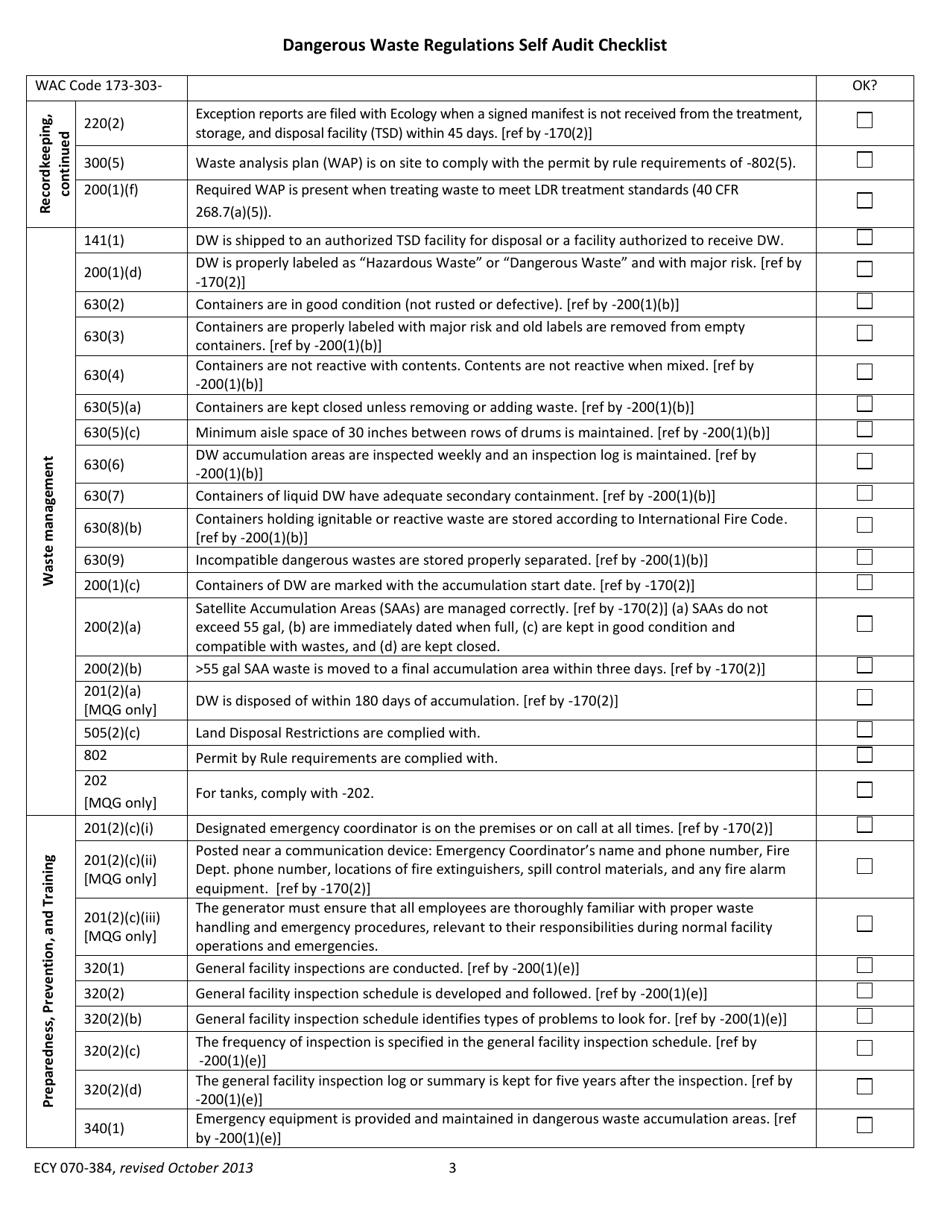 Form ECY070-384 Dangerous Waste Regulations Self-audit Checklist - Washington, Page 3