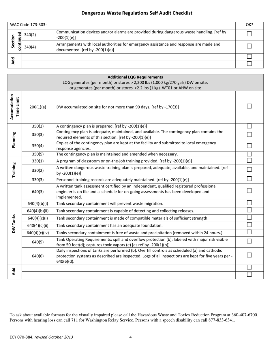 Form ECY070-384 Dangerous Waste Regulations Self-audit Checklist - Washington, Page 4
