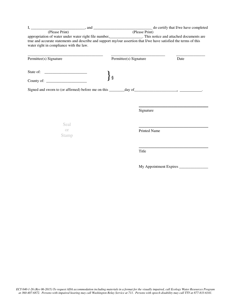 Form ECY040-1-26 Proof of Appropriation of Water - Washington, Page 3