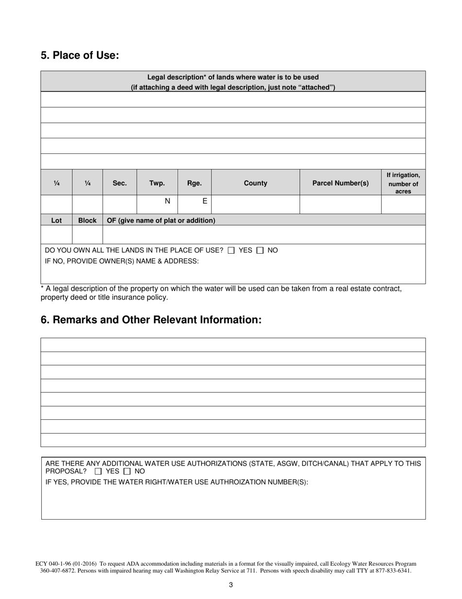 Form ECY040-1-96 Application for Permit to Use Artificially Stored Gw - Quincy Subarea - Washington, Page 3