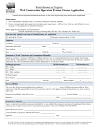 Form ECY050-1-21B Application for Well Construction Operator Training License - Resource Protection or Water Well - Washington