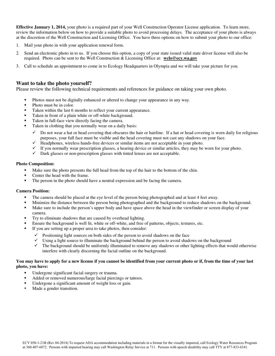 Form ECY050-1-21B Application for Well Construction Operator Training License - Resource Protection or Water Well - Washington, Page 2