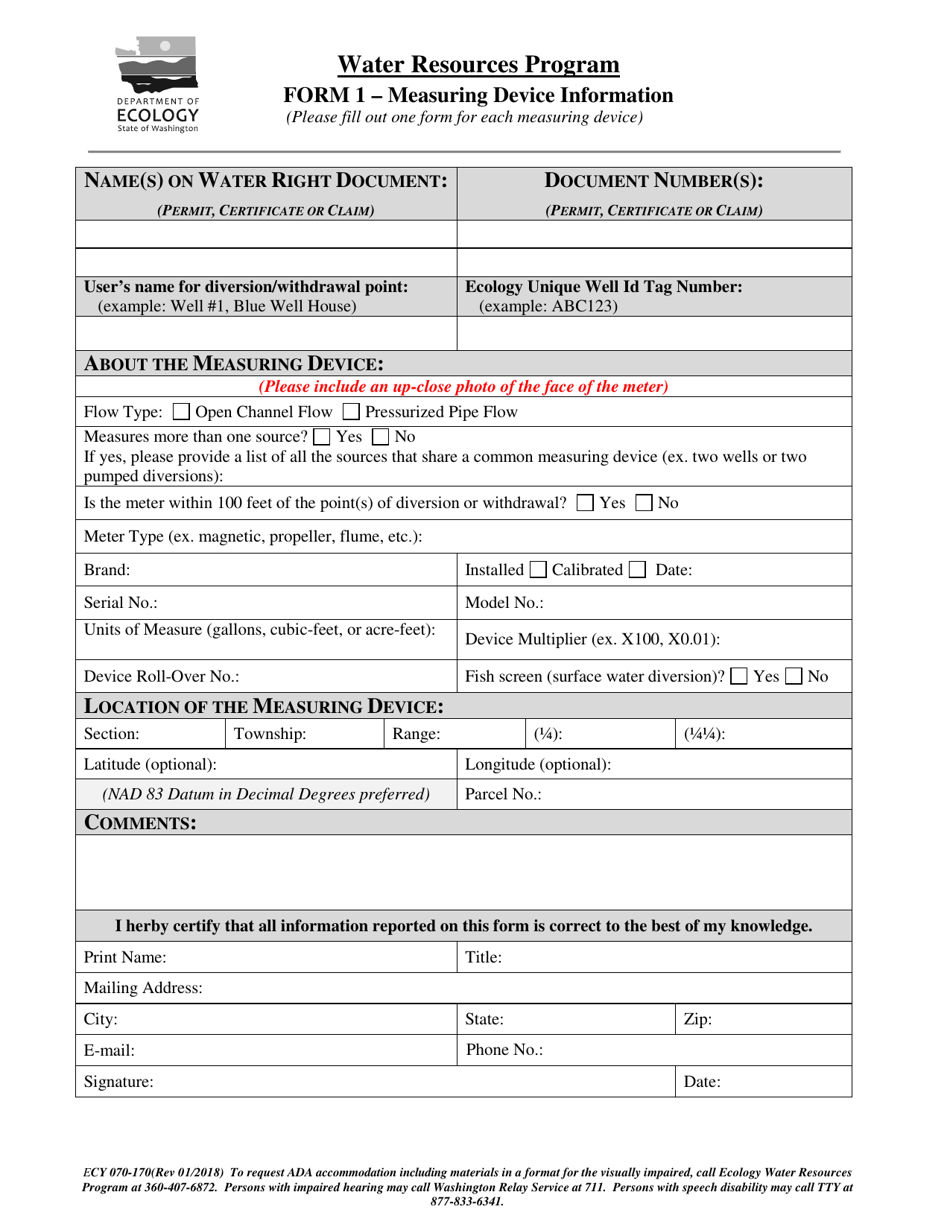 Form ECY070-170 (1) Measuring Device Information - Washington, Page 1