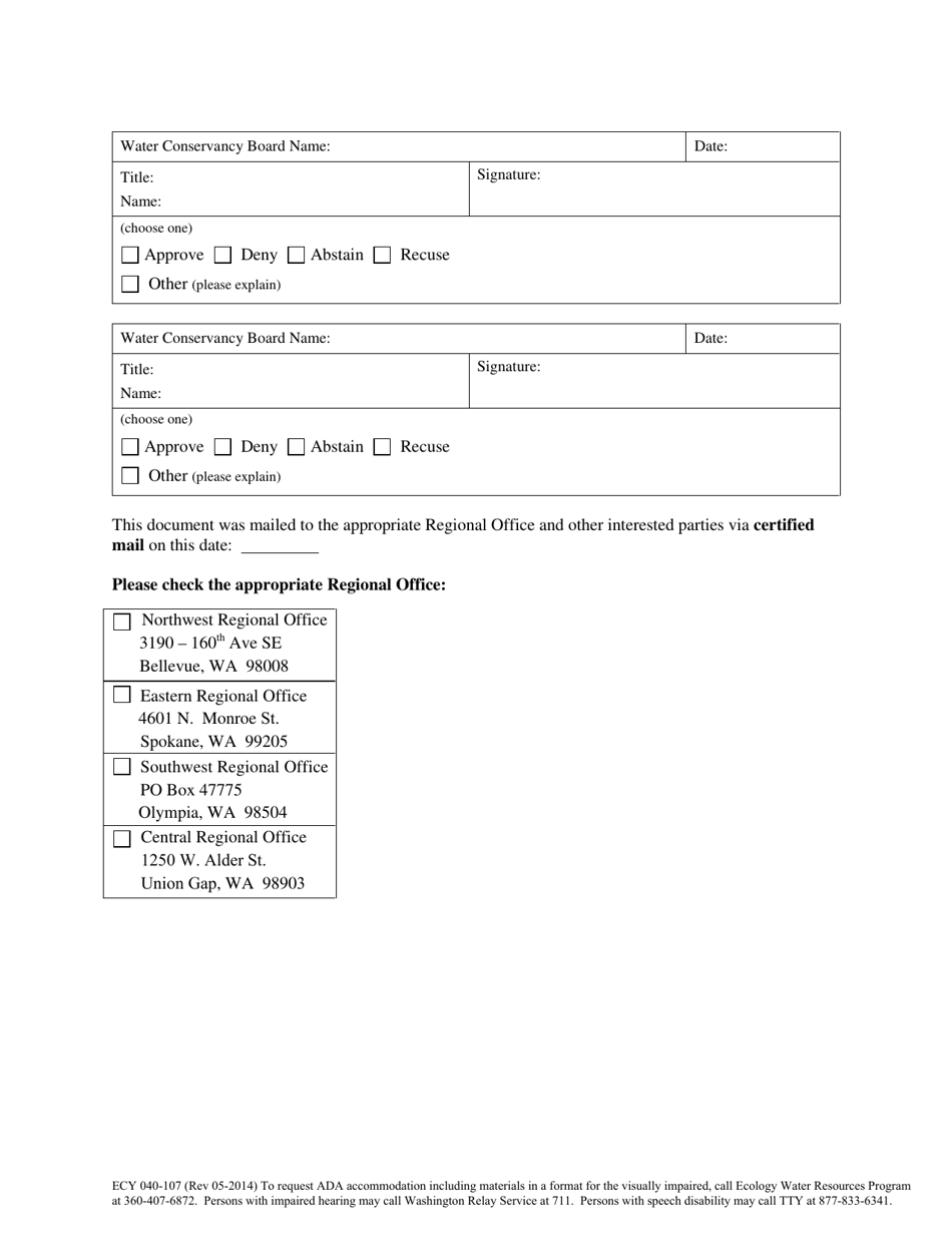 Form ECY040-107 Application for Change / Transfer Decision to Withdraw a Record of Decision and Report of Exam - Washington, Page 3