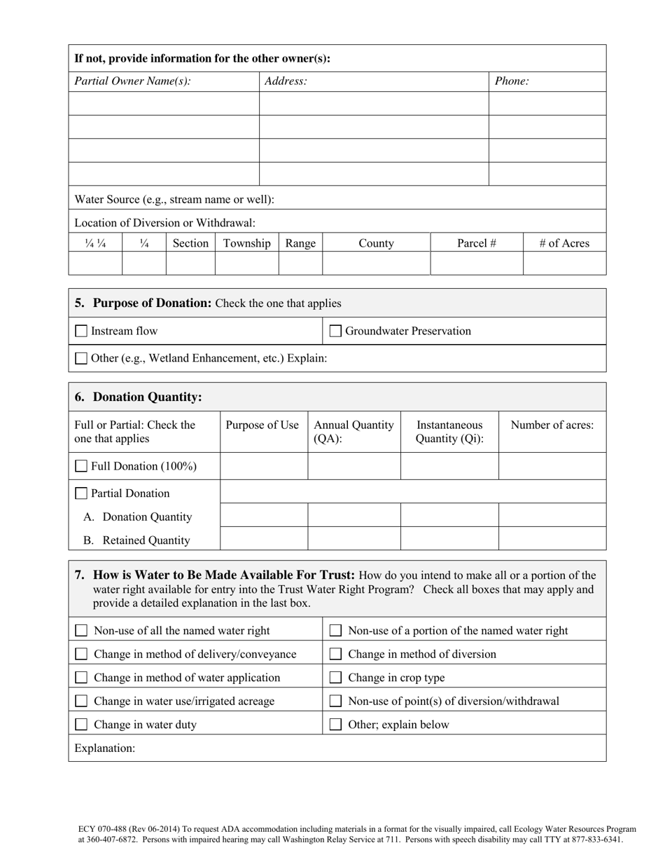 Form ECY070-488 Donation of a Water Right to the State Trust Water Right Program - Washington, Page 2