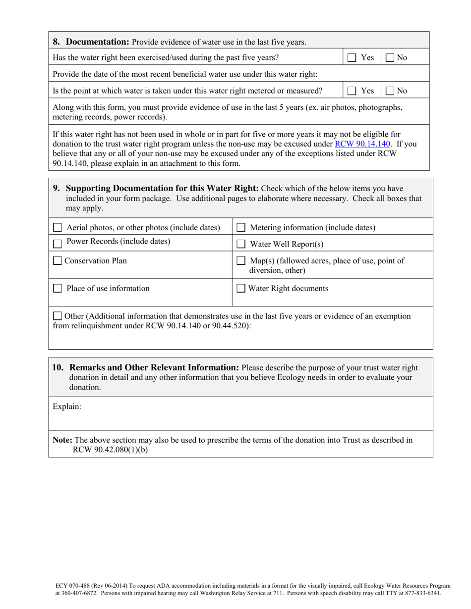 Form ECY070-488 Donation of a Water Right to the State Trust Water Right Program - Washington, Page 3