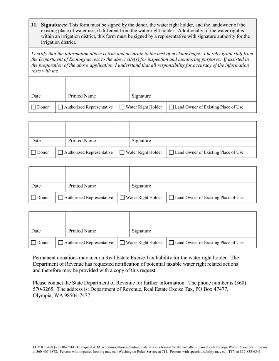 Form ECY070-488 Donation of a Water Right to the State Trust Water Right Program - Washington, Page 4