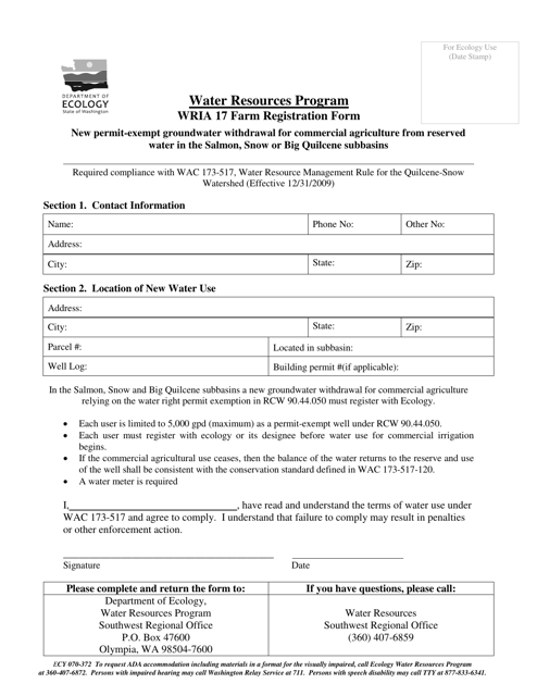 Form ECY070-372 Wria 17 Farm Registration Form - Washington