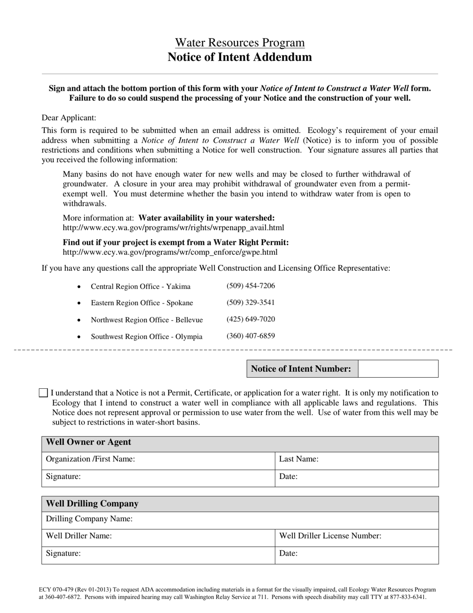 Form ECY070-479 Notice of Intent Addendum - Washington, Page 1