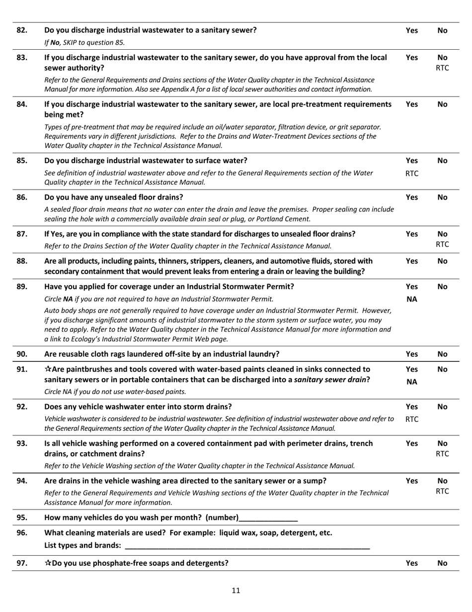Auto Body Industry Self-certification Checklist - Washington, Page 11