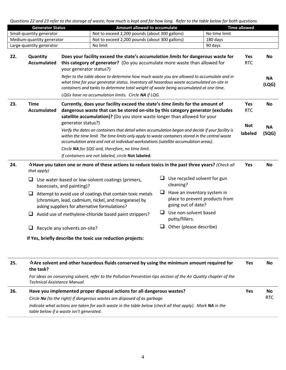 Auto Body Industry Self-certification Checklist - Washington, Page 4
