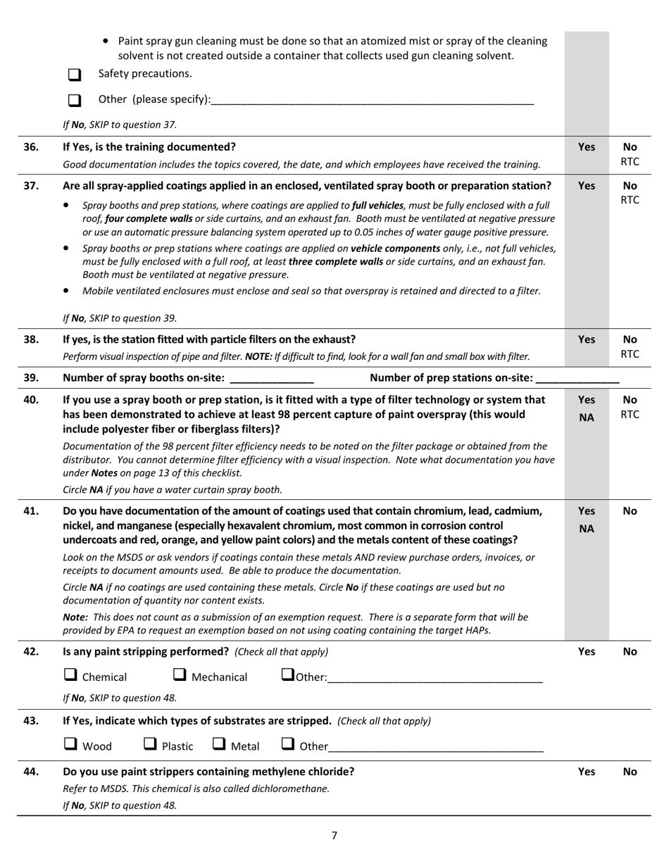 Auto Body Industry Self-certification Checklist - Washington, Page 7