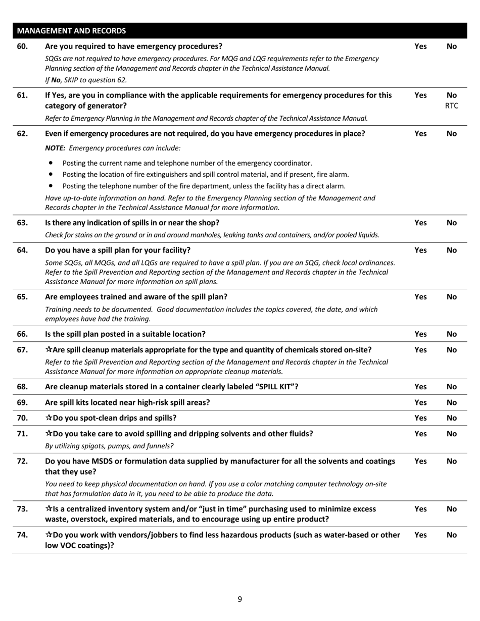 Auto Body Industry Self-certification Checklist - Washington, Page 9