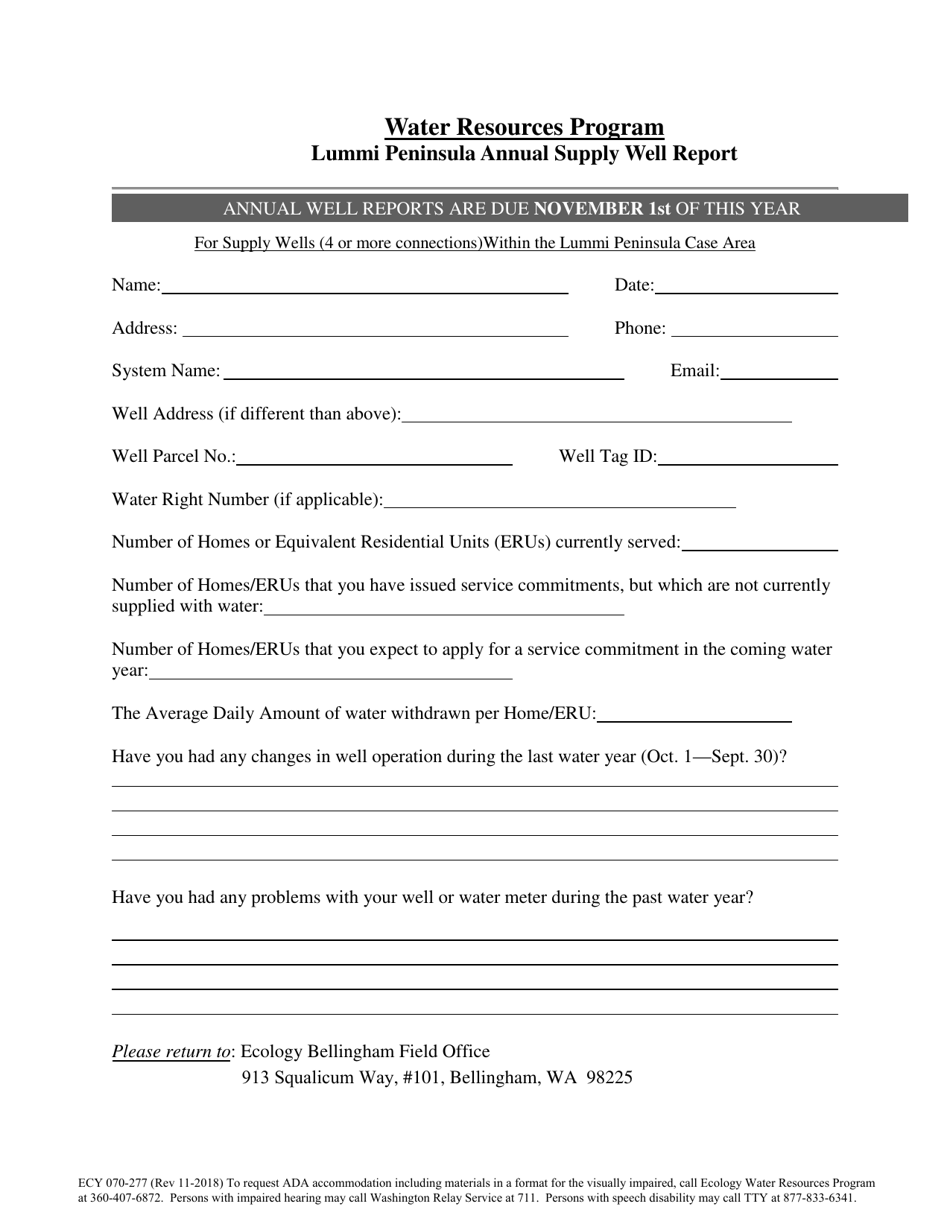Form ECY070-277 Lummi Peninsula Annual Supply Well Report - Washington, Page 1