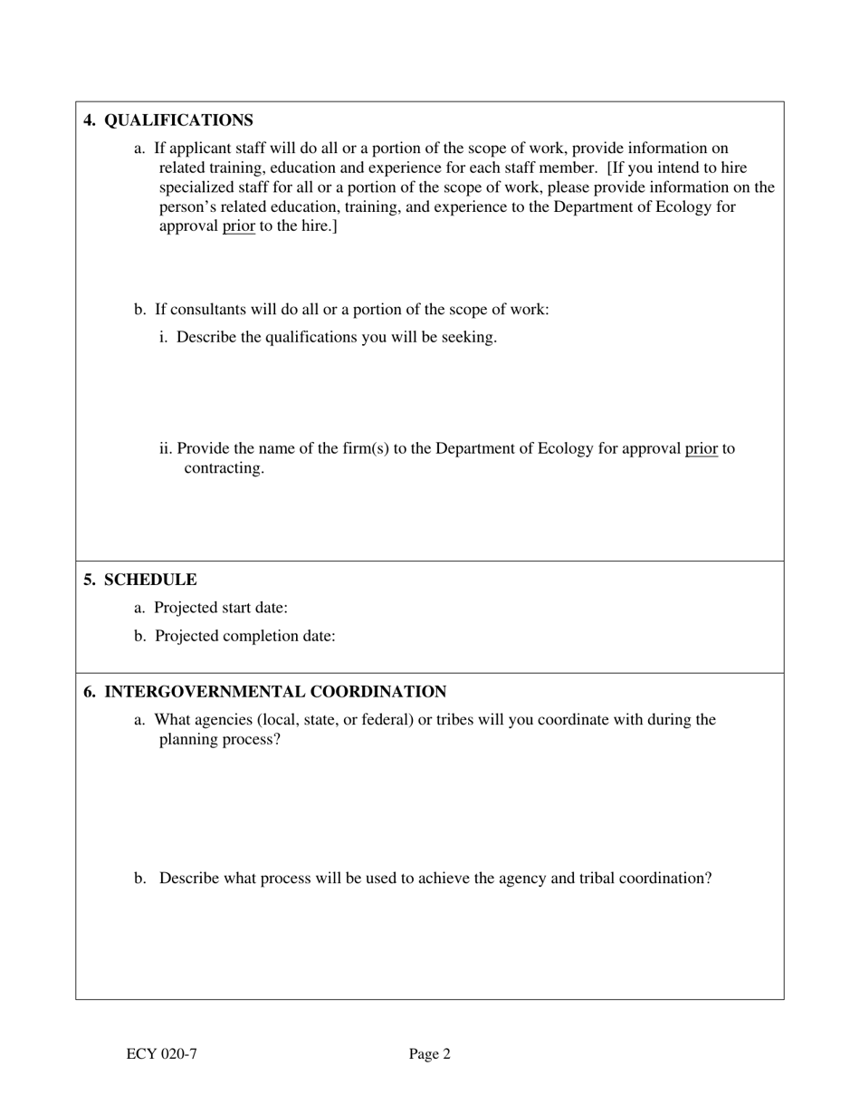 Form ECY020-7 Agricultural Water Supply Facilities Grant Application for Comprehensive Water Conservation Plan - Washington, Page 2
