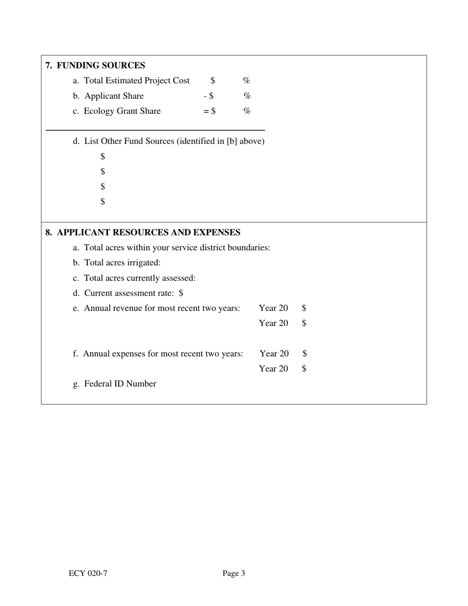 Form ECY020-7 Agricultural Water Supply Facilities Grant Application for Comprehensive Water Conservation Plan - Washington, Page 3