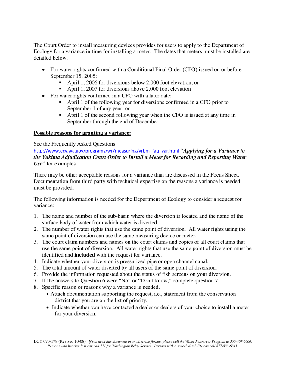 Form ECY070-178 Application for a Variance to Court Ordered Date for Installing a Measuring Device in the Yakima Adjudication - Washington, Page 3