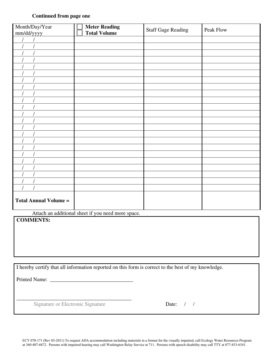 Form ECY070-171 Water Use Data Collection Reporting Form - Washington, Page 2