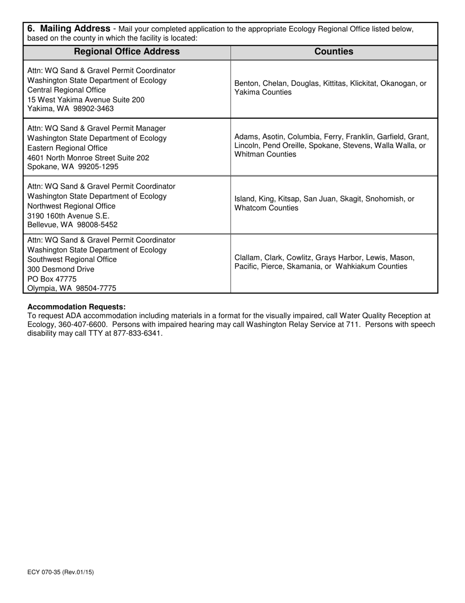 Form ECY070-35 Sand and Gravel General Permit - Application for Coverage for Portable Operations - Washington, Page 3