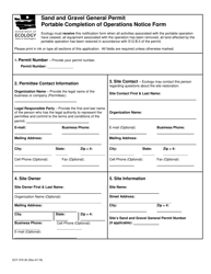 Form ECY070-30 &quot;Sand and Gravel Permit Portable Completion of Operations Notice Form&quot; - Washington