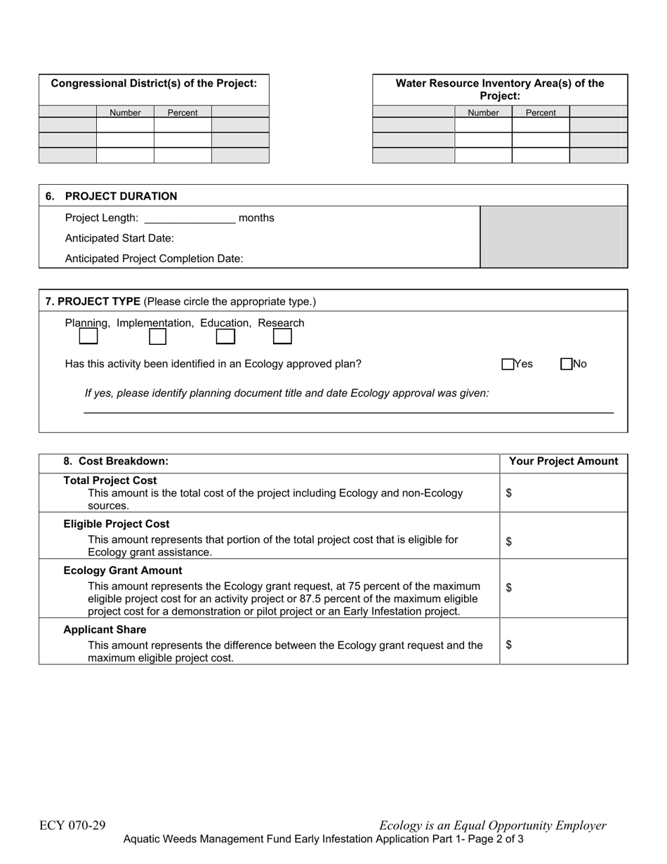 Form ECY070-29 Aquatic Weeds Management Fund Early Infestation Grant Application - Washington, Page 2