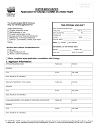 Document preview: Form ECY040-1-97 Application for Change/Transfer of Water Right - Washington