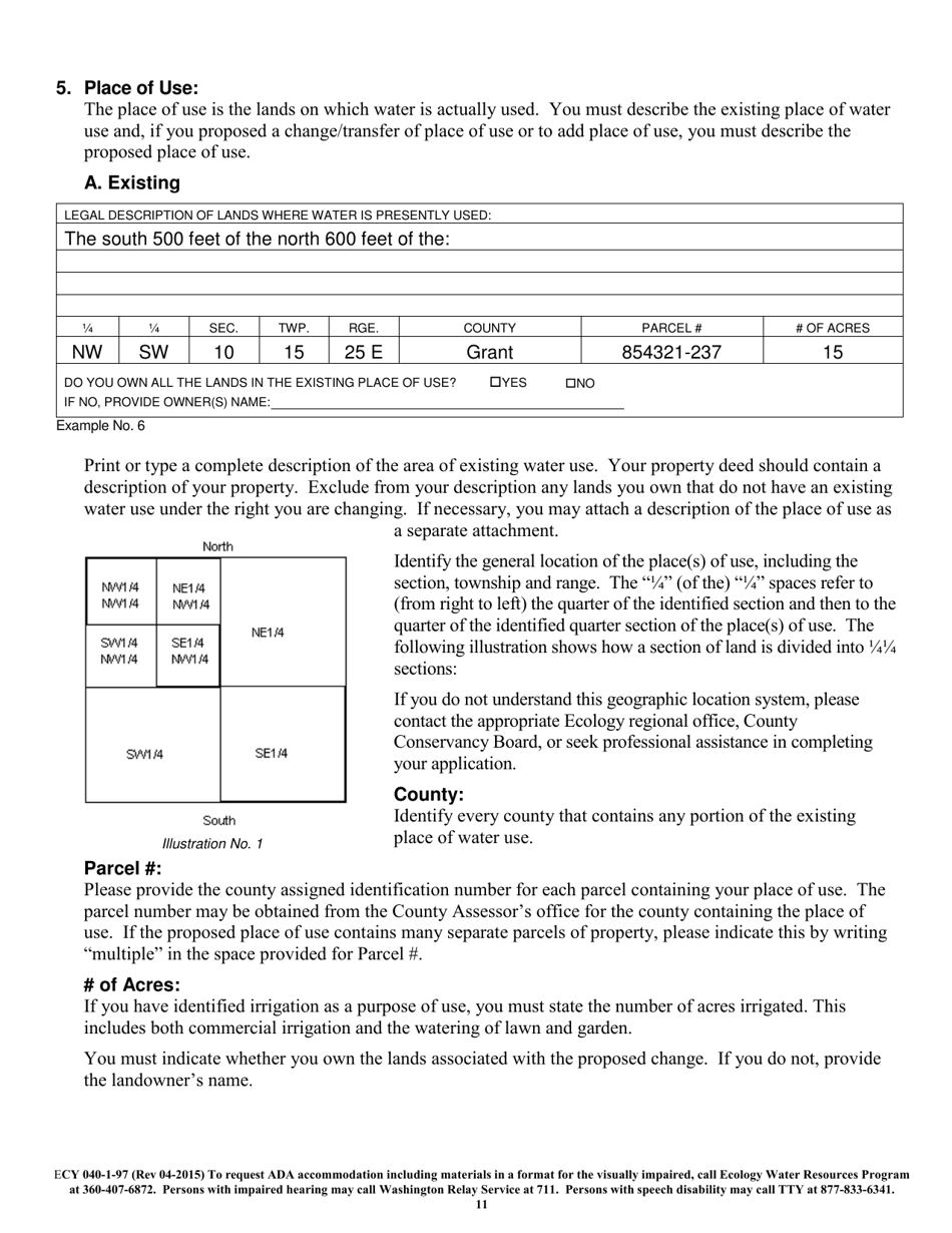 Form ECY040-1-97 Application for Change / Transfer of Water Right - Washington, Page 11