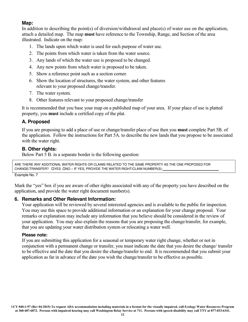 Form ECY040-1-97 Application for Change / Transfer of Water Right - Washington, Page 12