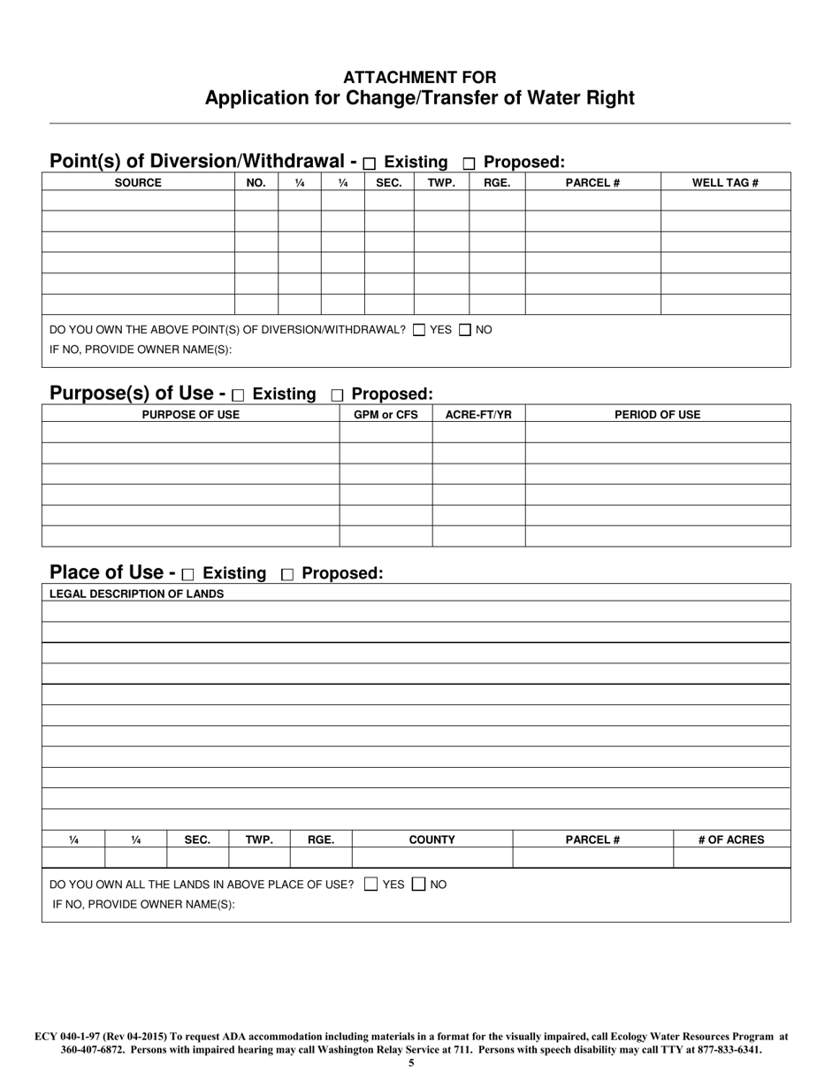 Form ECY040-1-97 Application for Change / Transfer of Water Right - Washington, Page 5