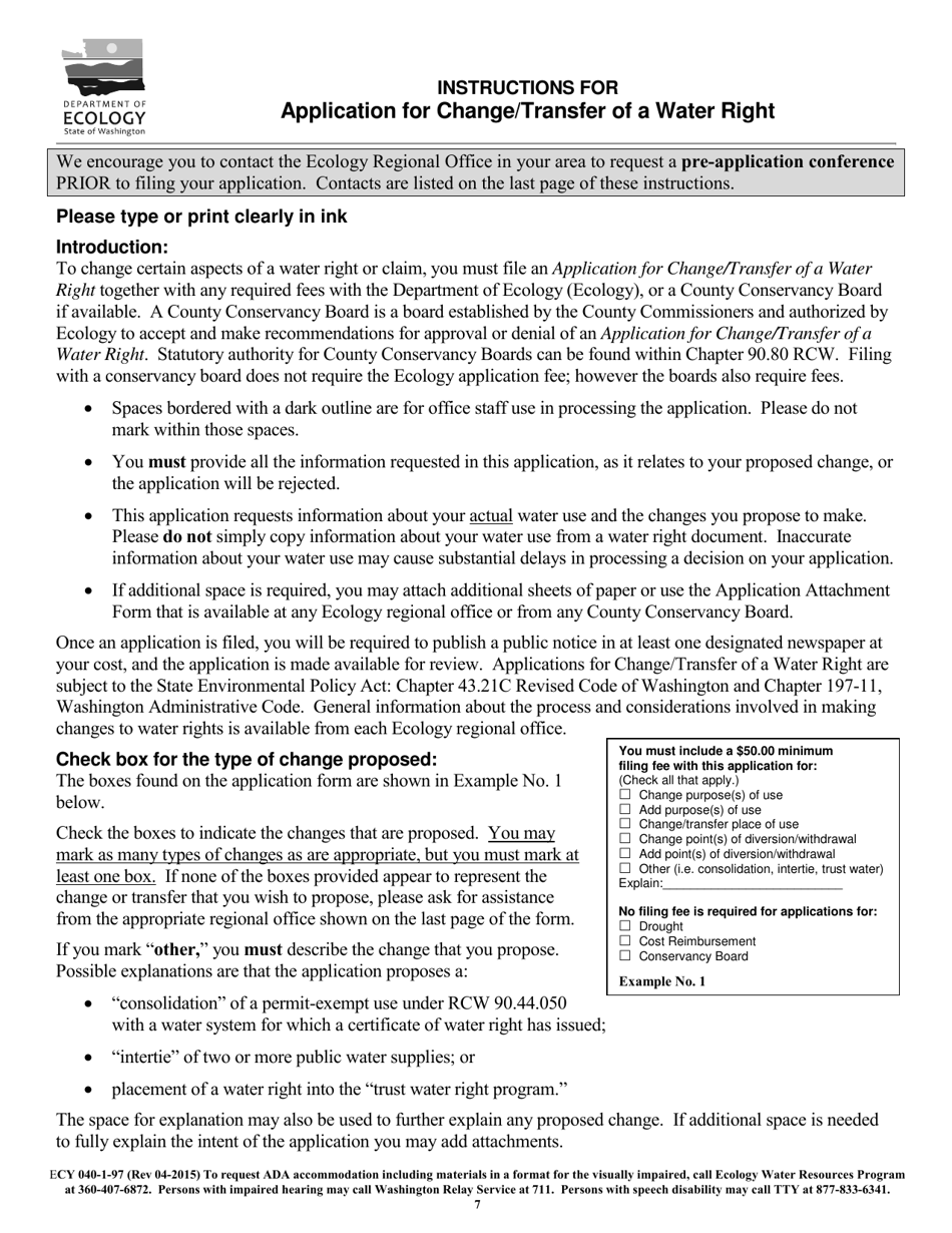 Form ECY040-1-97 Application for Change / Transfer of Water Right - Washington, Page 7