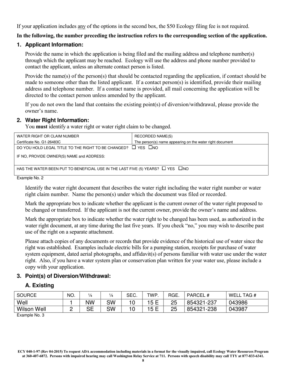 Form ECY040-1-97 Application for Change / Transfer of Water Right - Washington, Page 8