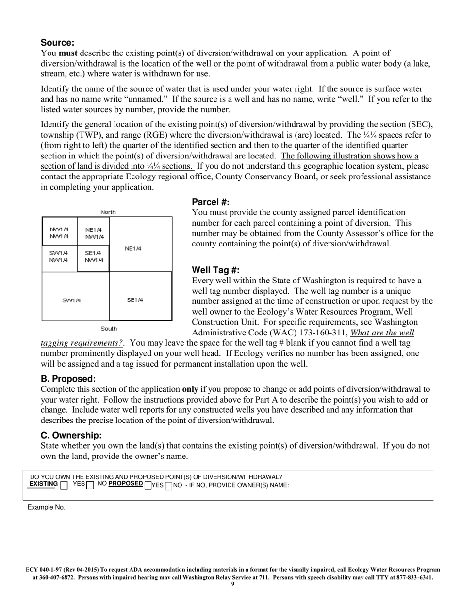 Form ECY040-1-97 Application for Change / Transfer of Water Right - Washington, Page 9