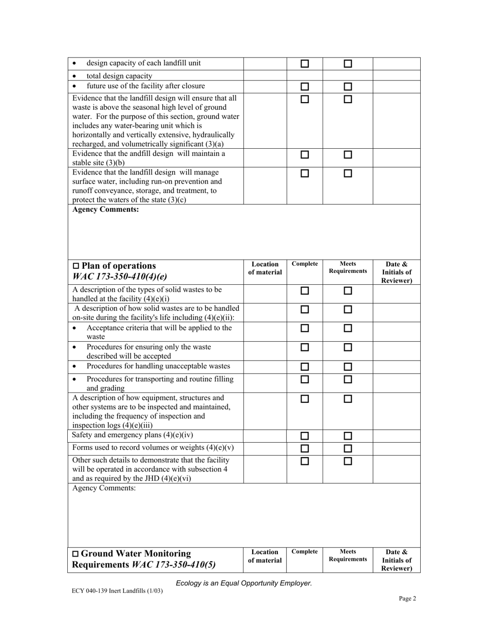 Form ECY040-139 - Fill Out, Sign Online and Download Printable PDF ...