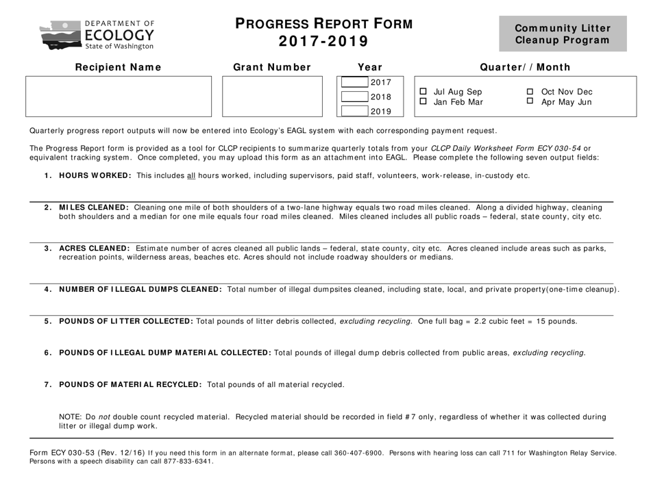 Form ECY030-53 Progress Report - Washington, Page 1
