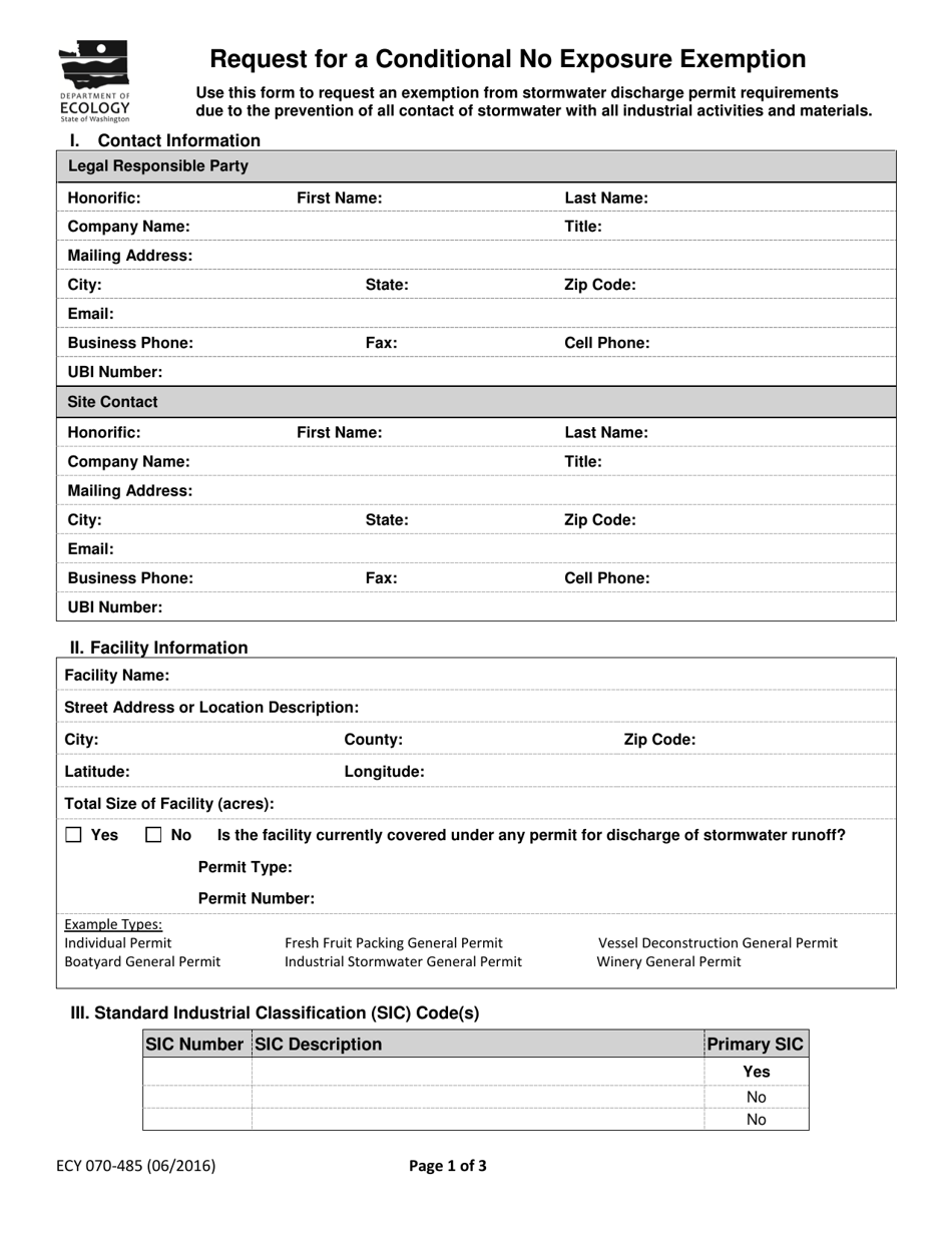 Form ECY070-485 Download Fillable PDF or Fill Online Request for a ...