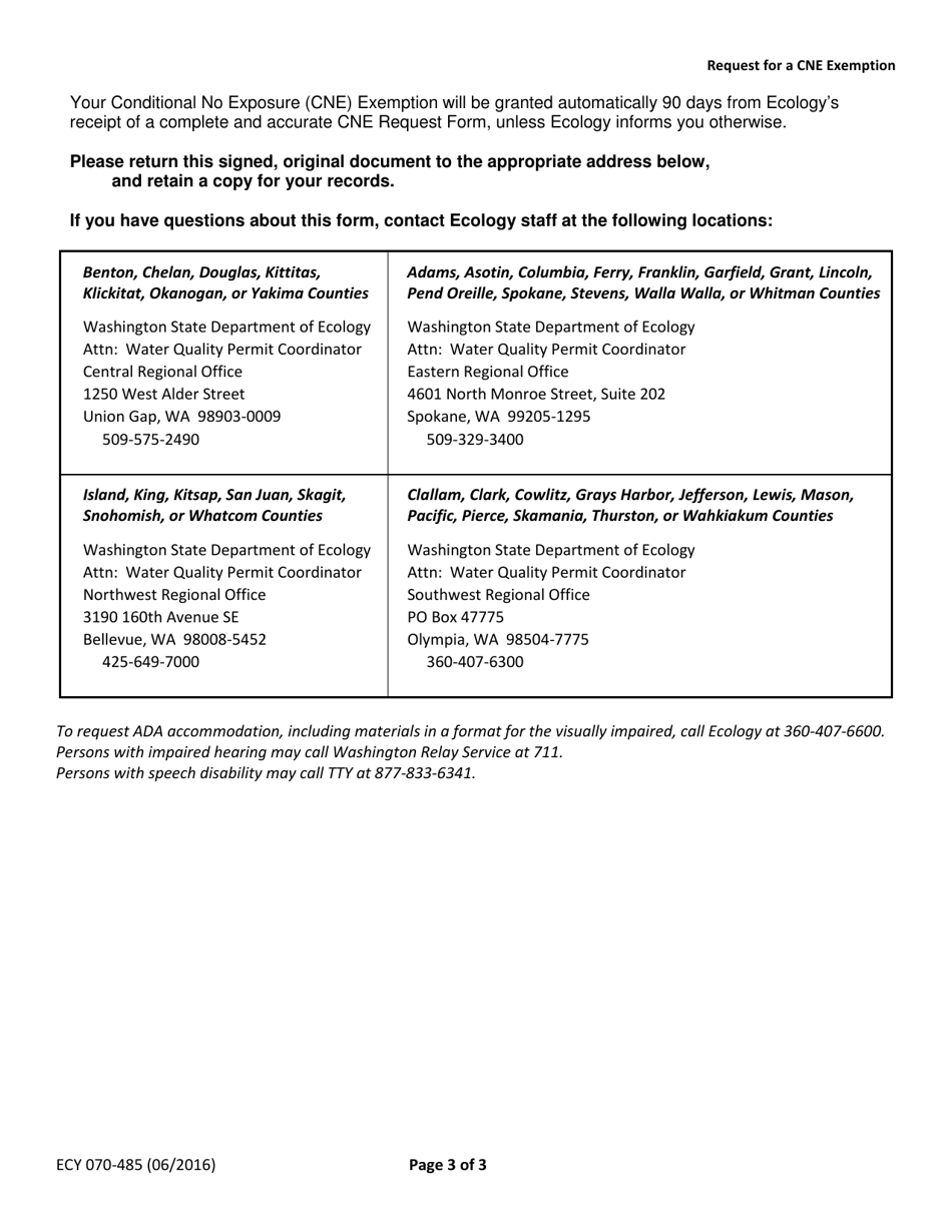 Form ECY070-485 Request for a Conditional No Exposure Exemption - Washington, Page 3