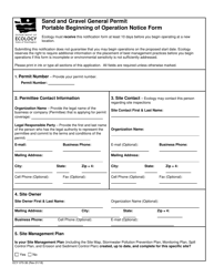 Form ECY070-36 &quot;Sand and Gravel Permit Portable Beginning of Operations Notice&quot; - Washington