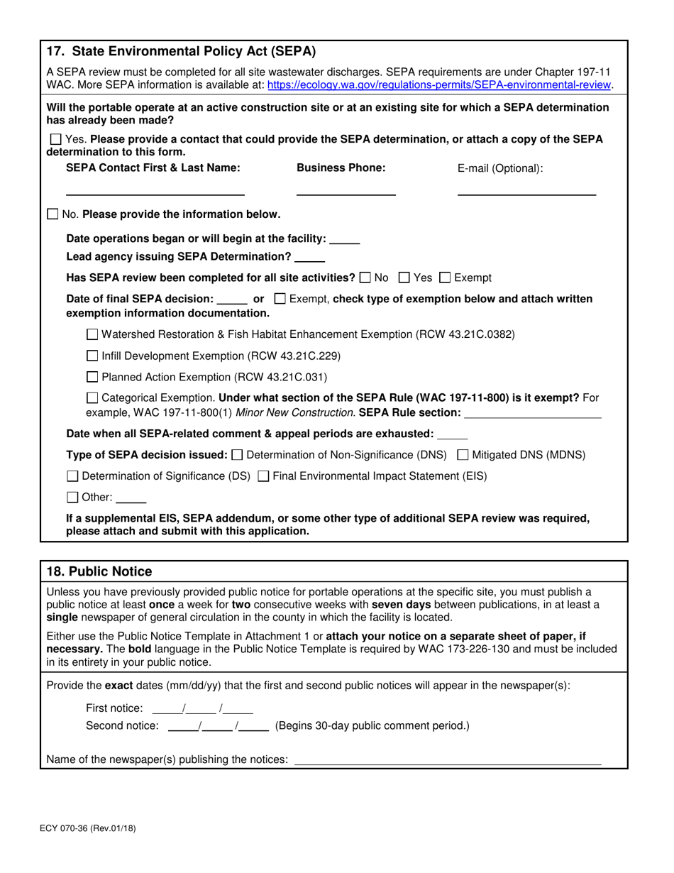 Form ECY070-36 Sand and Gravel Permit Portable Beginning of Operations Notice - Washington, Page 6