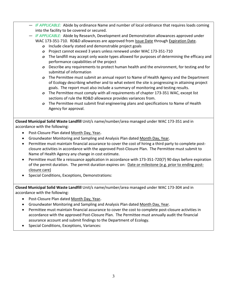 Form ECY030-24 Solid Waste Handling Permit - Washington, Page 3