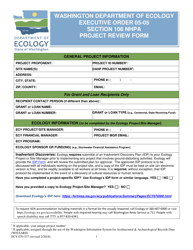 Document preview: Form ECY070-537 Executive Order 05-05 Section 106 Nhpa Project Review Form - Washington