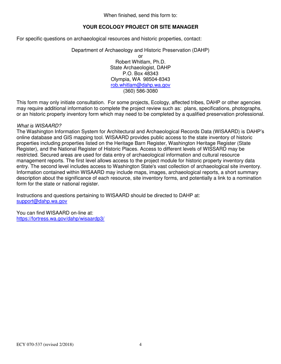 Form ECY070-537 Executive Order 05-05 Section 106 Nhpa Project Review Form - Washington, Page 4