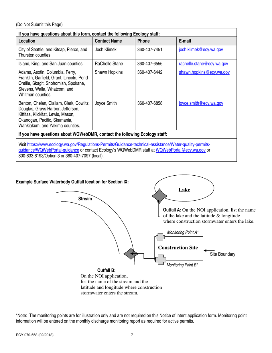 Form ECY070-558 Construction Stormwater General Permit Modification / Update - Washington, Page 7